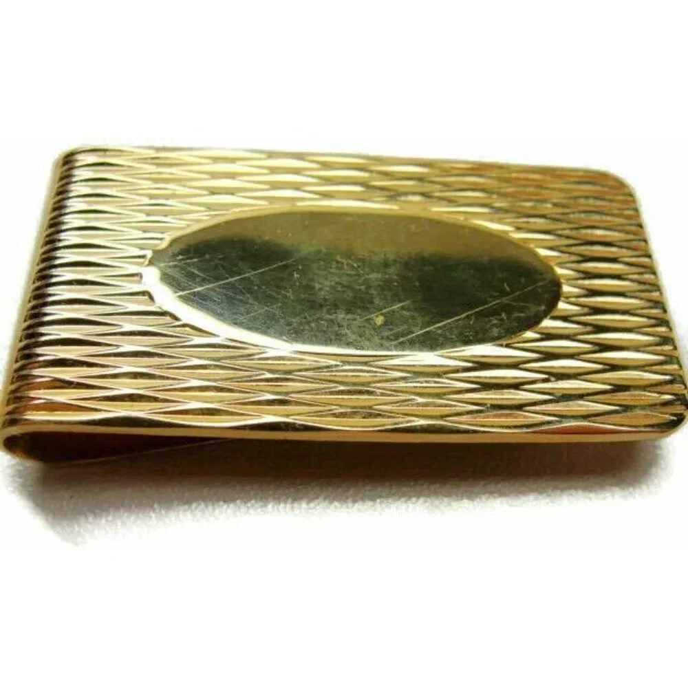Vtg Money Clip Colibri Ribbed Engravable Wallet Credit Card Cash ID Holder GoldT